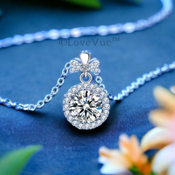 Certified 1ct. t.w. Diamond Elegant Bow Knot Round Halo Necklace VVS1 - Picture 5 of 16